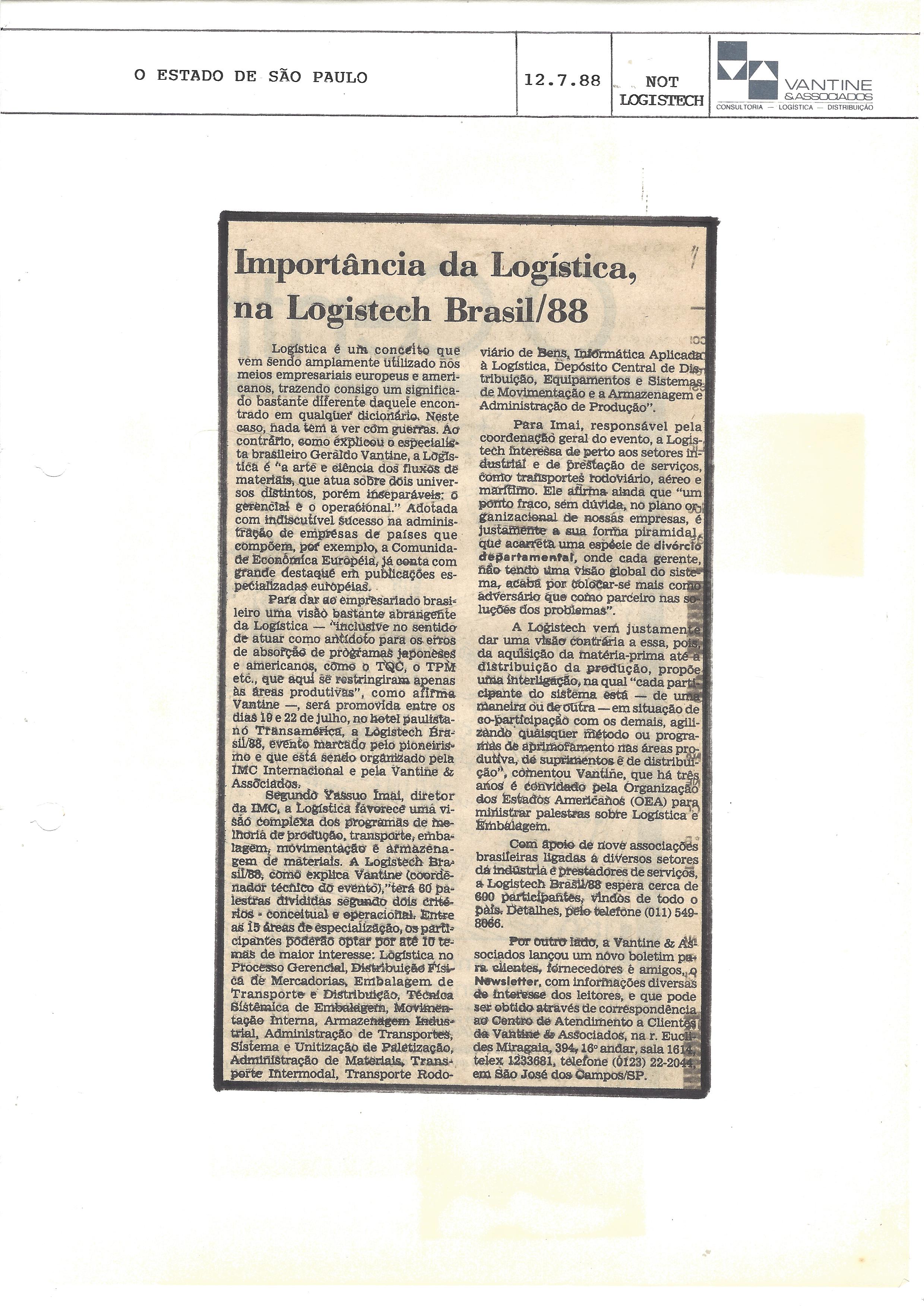 IMPORTÂNCIA DA LOGÍSTICA – LOGISTECH BRASIL/88
